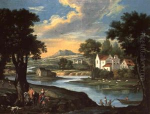 Fluslandschaft Mit Reitern by Franz Edmund Weirotter