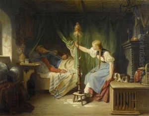 Madchen Am Bett Eines Soldaten by Johann Baptist Weisbrod