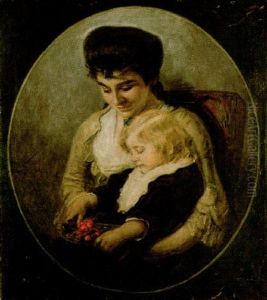 Mutter Mit Kind Auf Einem Sessel Sitzend, Eine Schale Mit Kirschen Haltend by Joseph Emanuel Weiser