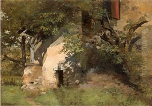 Landschaft Mit Baumen Und Haus by Victor Weishaupt