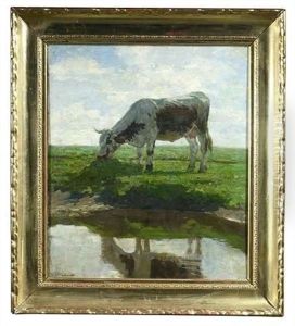 Grasende Kuh Am Ufer Eines Gewassers by Victor Weishaupt