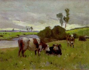 Kuhe Auf Der Weide Am See by Victor Weishaupt