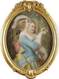 Jeunes Femmes Aux Ombrelles , Jeunes Femmes Aux Papillons by Constant Joseph Brochart