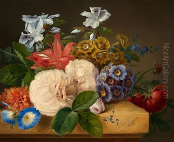 Flower Arrangement On A Stone Slab - view 1