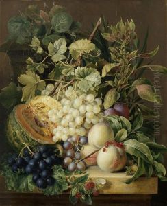Still Life Of Grapes, Prunes, A Melon And Strawberries
