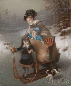 Pair Of PastelGenre Scenes Of Summer And Winter Amusement by Constant Joseph Brochart