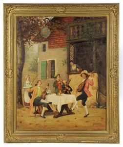 Celebratory Scene At A Tavern by Emile Georges (Geo) Weiss
