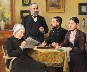 Burgerliche Familie Am Tisch by Emile Georges (Geo) Weiss