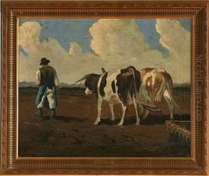 A Farmer With Cows by Emile Georges (Geo) Weiss