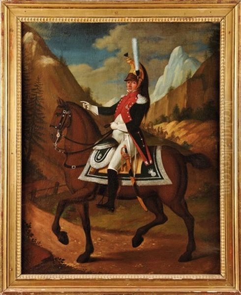 Officier De Dragon, Portant La Legion D'honneur, Dans Un Paysage Montagneux, Arme De Son Sabre A Garde Bataille - view 1