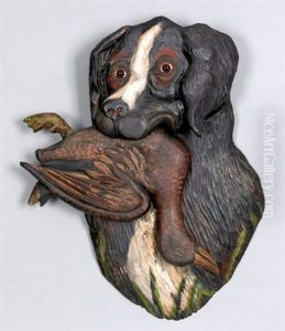 Plaque Of A Hunting Dog With A Duck by Noah Weiss