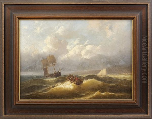 Kuste Mit Seglern Und Landungsboot Im Sturm - view 1