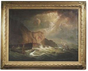 Segelboote In Sturmischer See Vor Einer Steilkuste