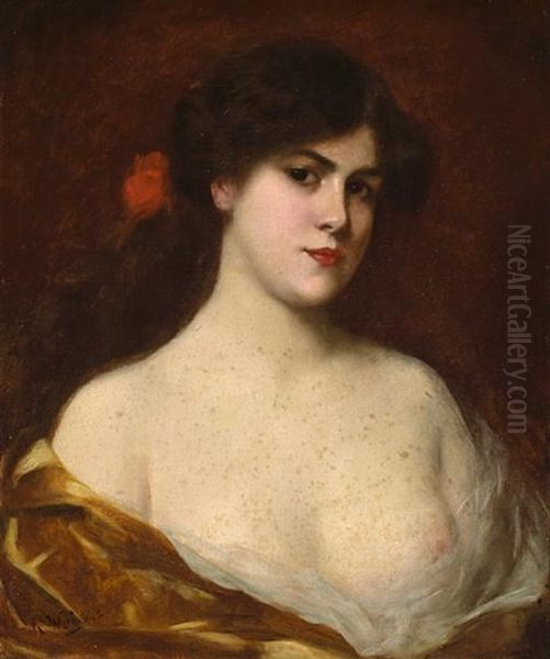 A Young Girl With A Red Flower In Her Hair - view 1