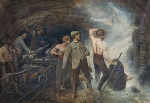 Arbeiter Beim Bau Des Lotschbergtunnels by Rudolf Johann Weisse