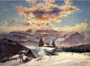 Tombee Du Jour Sur Les Alpes Enneigees by Rudolf Johann Weisse