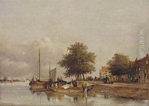 Townfolks On A Quay In Wijk Bij Duurstede by Jan Weissenbruch