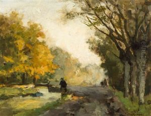 Figure At A Creek In Fall