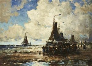 Boarding The Ship At The Shore by Jan Hendrik Weissenbruch