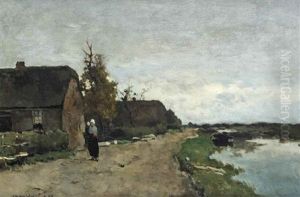 Farms Along A Stream by Jan Hendrik Weissenbruch