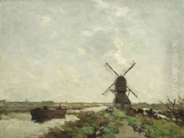 Polder Landscape With A Windmill And Cows - view 1