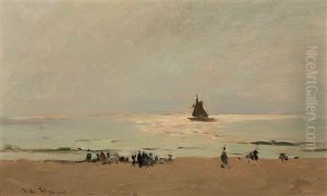 A Sunny Day On The Beach Near Katwijk Aan Zee by Willem Johannes Weissenbruch