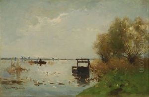 Bord D'etang Avec Pecheur