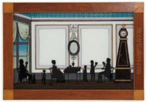 Interior With The Jensen Family In Silhouette, In The Centre A Liselund Mirror With Mirror Effect by Joachim Gottfried Wilhelm Weitlandt