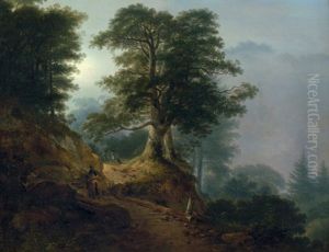 Landschaft Mit Reiter Und Wanderern Auf Einem Waldweg (morgendlandschaft Aus Dem Riesengebirge) Landschaft Mit Reiter Und Wanderern Auf Einem Waldweg (morgendlandschaft Aus Dem Riesengebirge)