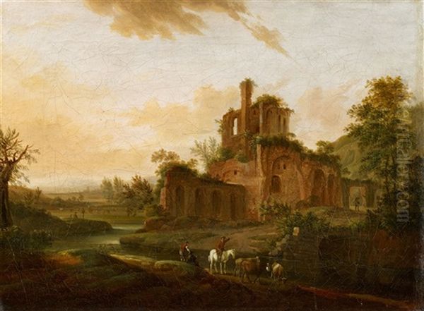 Southern Landscape With Travellers And Ruins - view 1