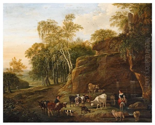A Wooded Landscape With Shepherds - view 1