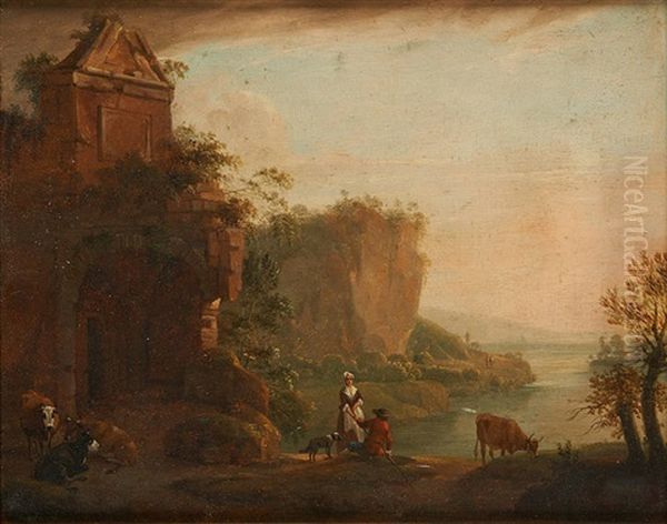 Paysage Lacustre Anime Avec Ruines - view 1