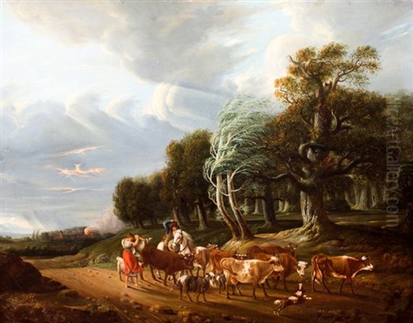 Herders Met Vee In Landschap Met Donder En Bliksem - view 1