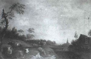Lagernde Kuh- Und Schafherde In Einer Weiten Landschaft by Johann Friedrich Weitsch