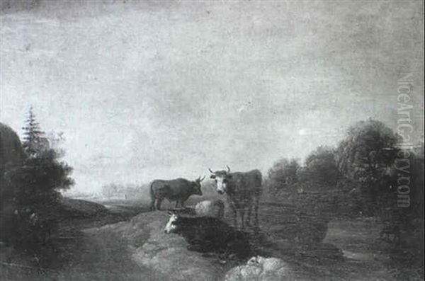Lagernde Kuh- Und Schafherde In Einer Weiten Stimmungsvollen Landschaft - view 1