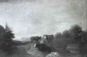 Lagernde Kuh- Und Schafherde In Einer Weiten Stimmungsvollen Landschaft by Johann Friedrich Weitsch