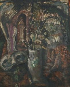 Still Life With Flowers And Cats (+ A Garden Scene, Verso) by Denton Welch