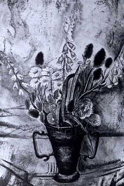 Fox-gloves Teazels Dahlias Anddaisies In A Greek Vase - view 1