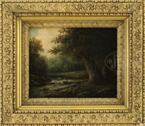 Wooded Landscape With Stream by Thaddeus Welch