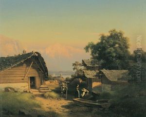 Bauerngehoft An Einem Gebirgssee by Ernst Welker