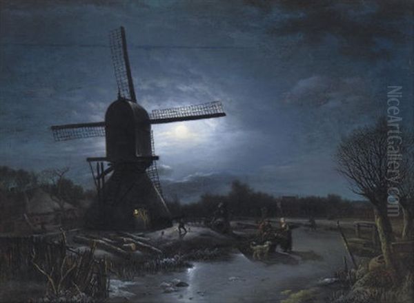Activities Near A Windmill At Night - view 1
