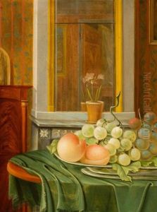 Still Life With Grapes And Apricots by David van Welle