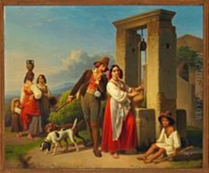 A Hunter Courting A Young Italian Woman At A Well A Hunter Courting A Young Italian Woman At A Well
