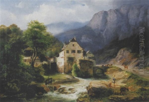 Landschaft Mit Muhle, Tier- Und Figurenstaffage - view 1