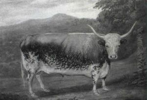 A Liver And White Longhorn Bull In A Landscape by E.F. Welles