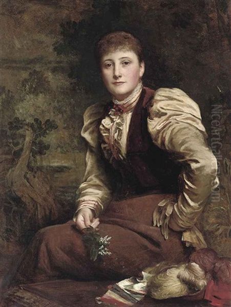 Portrait Of Ruth Hodgson In A Brown Dress, Holding A Spray Of Lilies Of The Valley - view 1