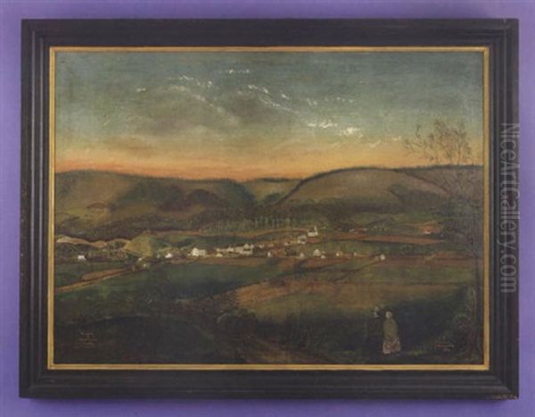 Landscape Of A Town In A Valley With A Couple In The Foreground - view 1