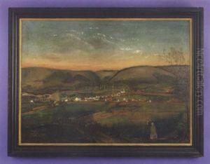 Landscape Of A Town In A Valley With A Couple In The Foreground by Henry Tanworth Wells