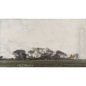 Geese And Farm Buildings by William Page Atkinson Wells