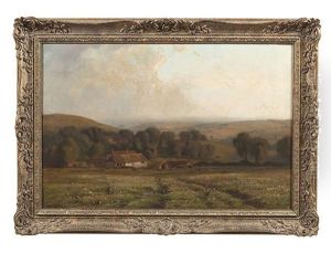 Pastoral Wooded Landscape With Farm Buildings by William Page Atkinson Wells